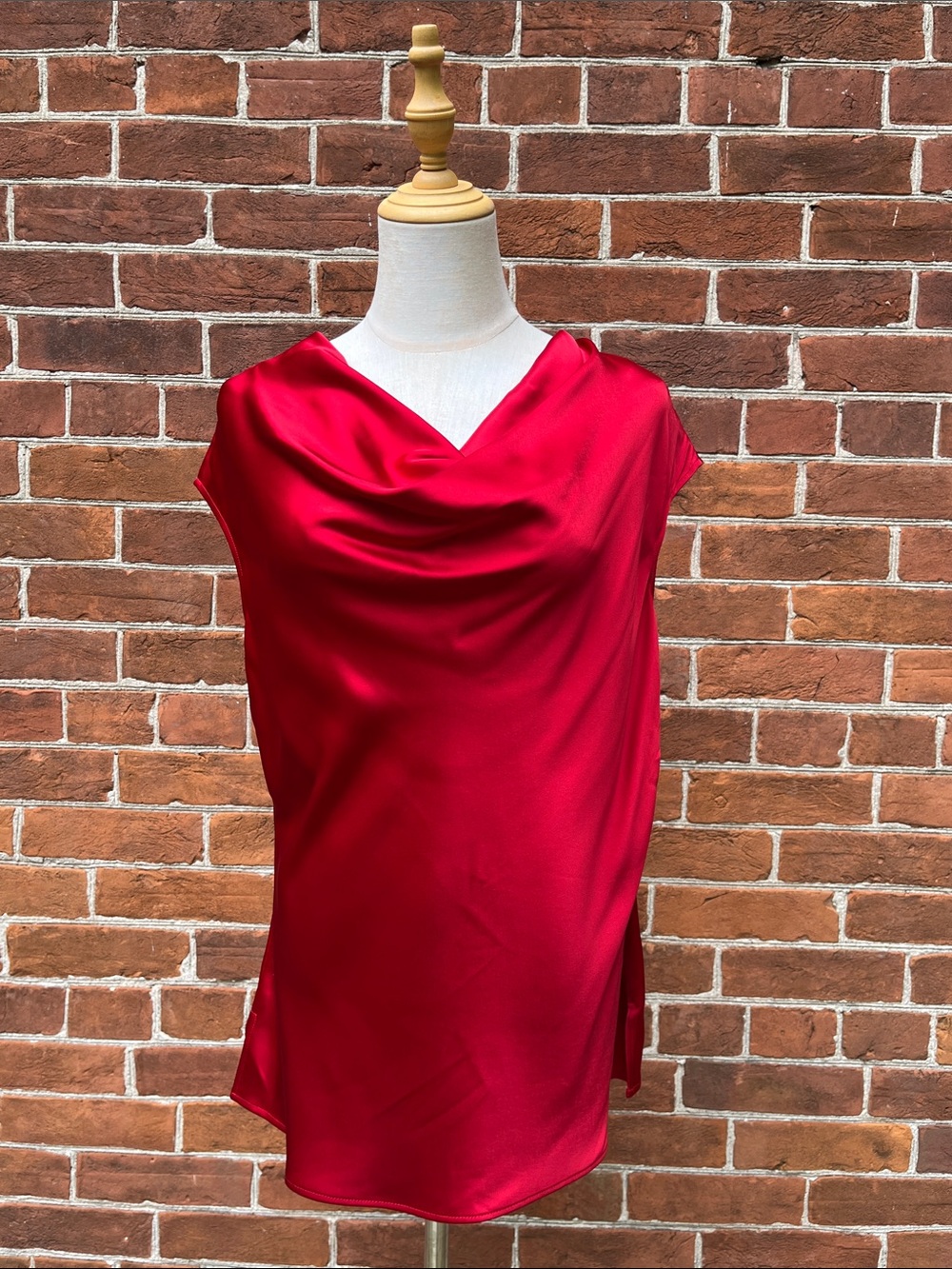 St. John Red Satin Cowl Neck Camisole